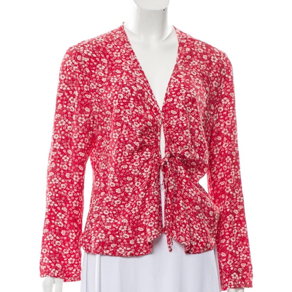 Rouge Floral Print Plunge Neckline Blouse